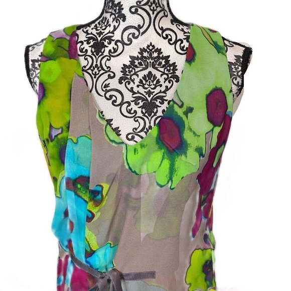 Trina Turk Silk Floral Dress Gray Multicolor Size 2 NWT - Picture 3 of 13